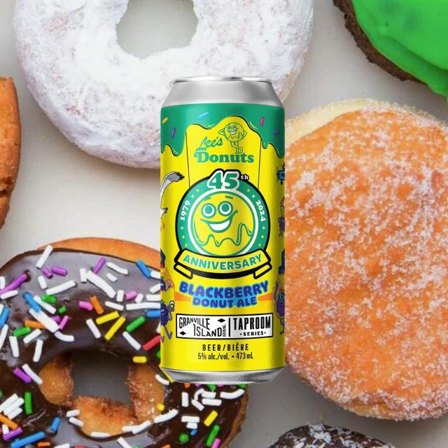 To celebrate Lee’s Donuts 45th Birthday, we have created the BLACKBERRY DONUT ALE!  
Get yours at their Block Party on August 18th at Granville Island